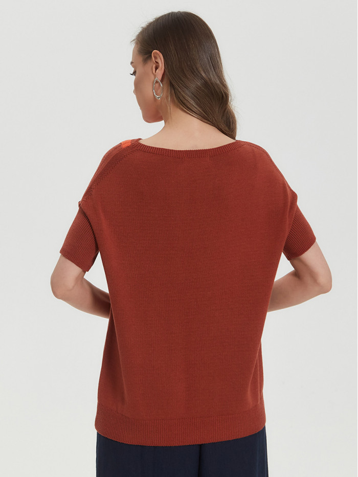 Джемпер с коротким рукавом терракотового, темно-оранжевого и темно-синего цветов ВТЛ-17