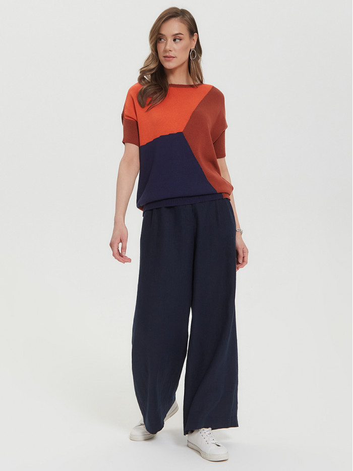 Джемпер с коротким рукавом терракотового, темно-оранжевого и темно-синего цветов ВТЛ-17