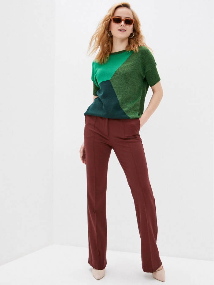 Джемпер с коротким рукавом цветовых вставок зеленого и темно-зеленого цвета ВТЛ-17