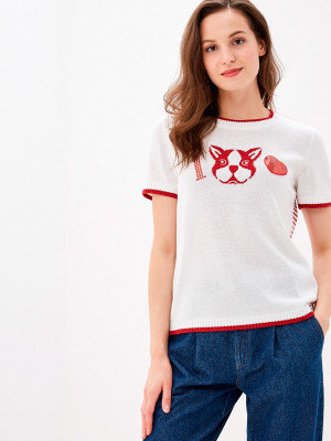 Джемпер  женский с принтом белого и красного цвета ВТЛ-18