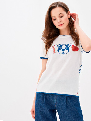 Джемпер женский с принтом белого и синего цвета ВТЛ-18