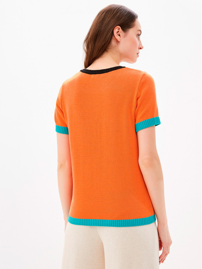 Футболка женская с принтом оранжевого-черного-бирюзового-белого цвета ВТЛ-19