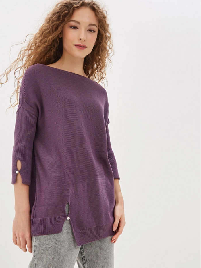 Удлиненная туника ассиметричного кроя аметистового цвета ВТЛ-20