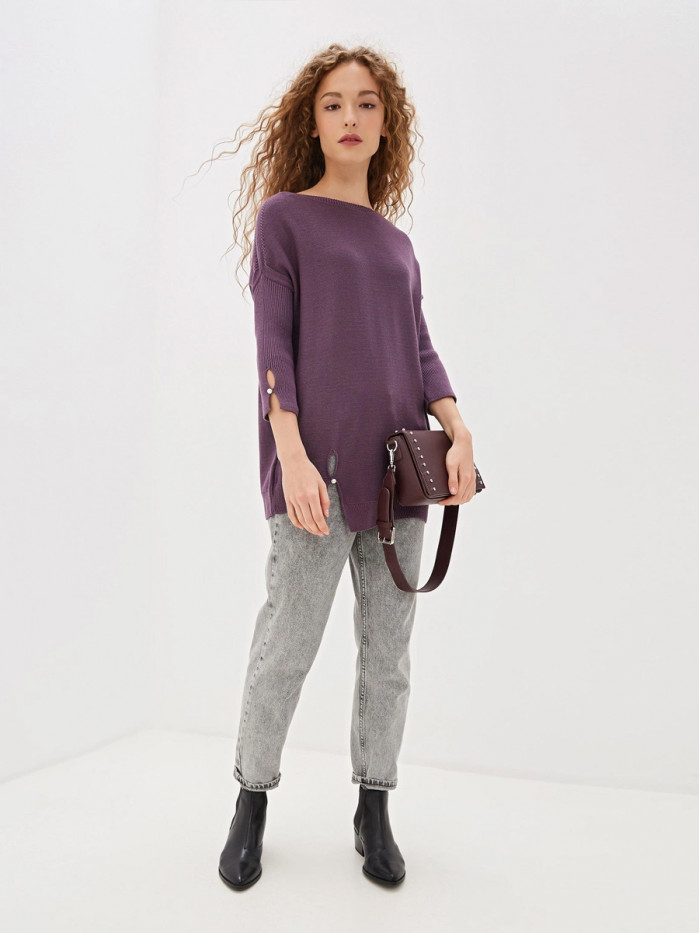 Удлиненная туника ассиметричного кроя аметистового цвета ВТЛ-20