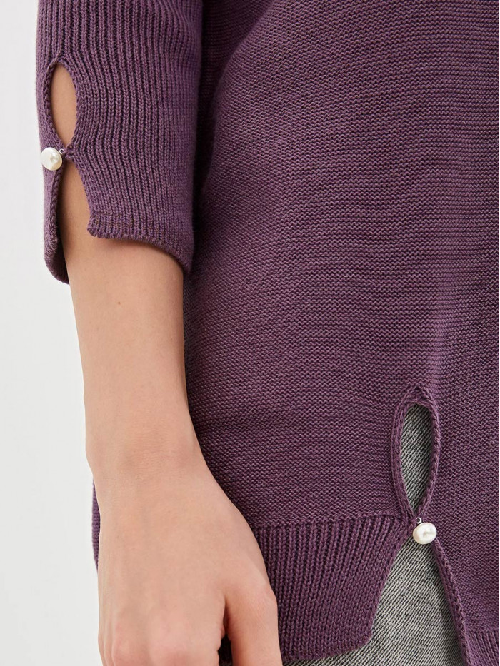 Удлиненная туника ассиметричного кроя аметистового цвета ВТЛ-20