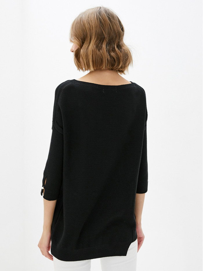 Удлиненная туника ассиметричного кроя черного цвета ВТЛ-20