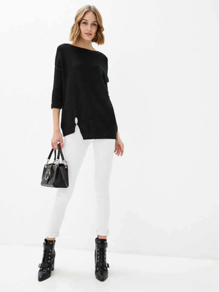 Удлиненная туника ассиметричного кроя черного цвета ВТЛ-20