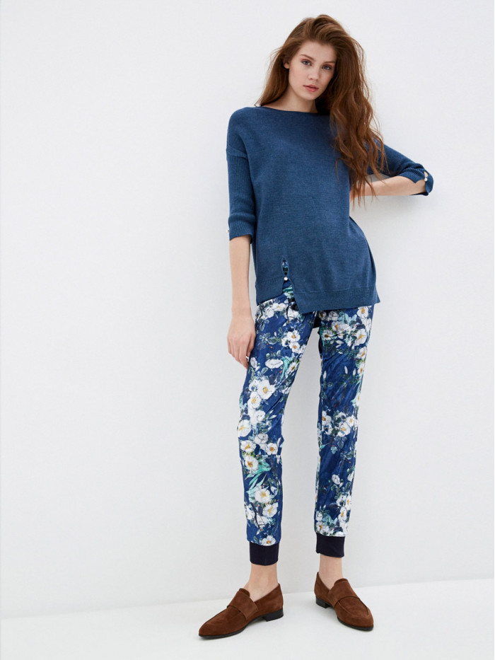 Удлиненная туника ассиметричного кроя индиго цвета ВТЛ-20