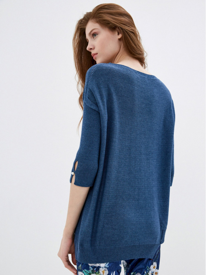 Удлиненная туника ассиметричного кроя индиго цвета ВТЛ-20