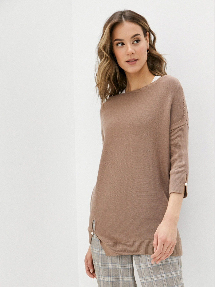 Удлиненная туника ассиметричного кроя кофейного цвета ВТЛ-20