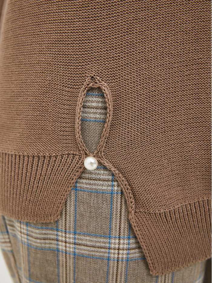 Удлиненная туника ассиметричного кроя кофейного цвета ВТЛ-20