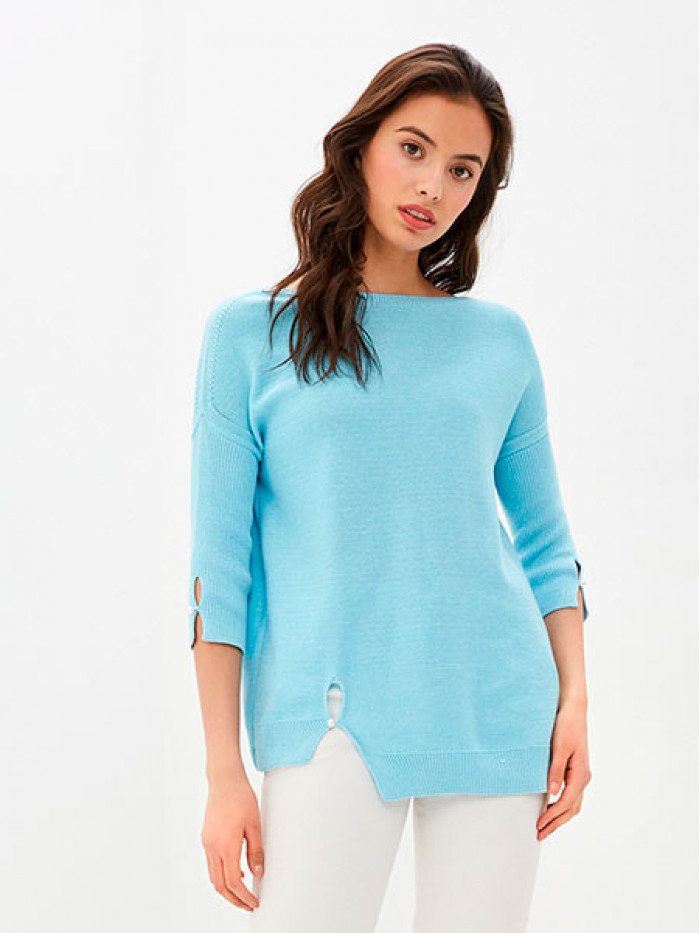 Удлиненная туника ассиметричного кроя лазурного цвета ВТЛ-20