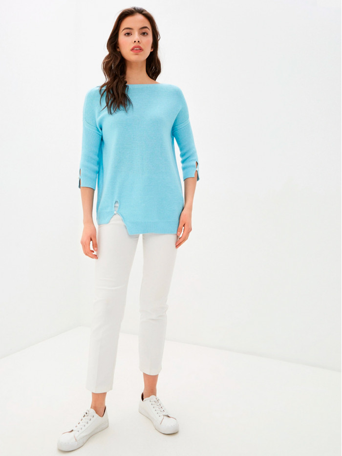 Удлиненная туника ассиметричного кроя лазурного цвета ВТЛ-20