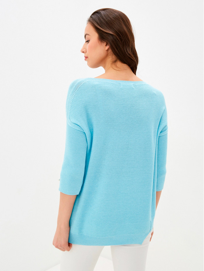 Удлиненная туника ассиметричного кроя лазурного цвета ВТЛ-20