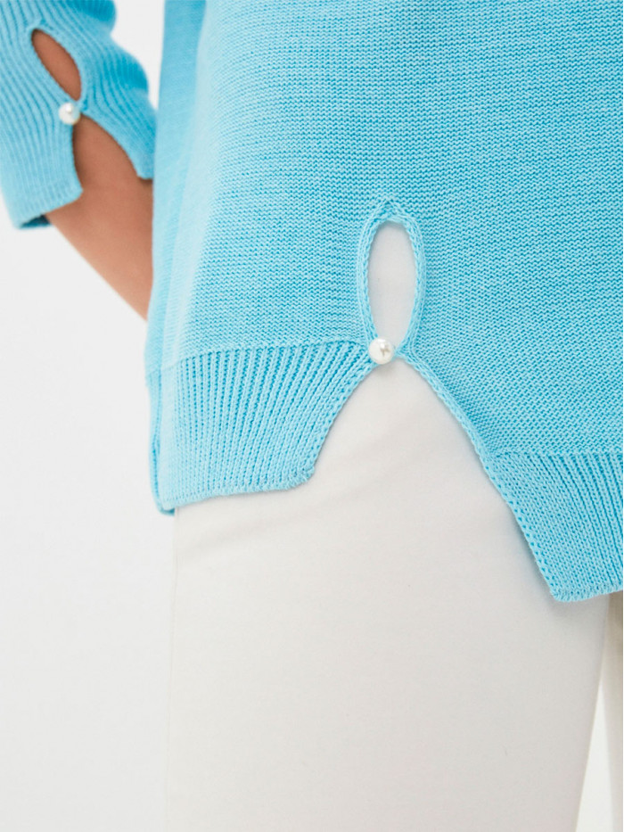 Удлиненная туника ассиметричного кроя лазурного цвета ВТЛ-20