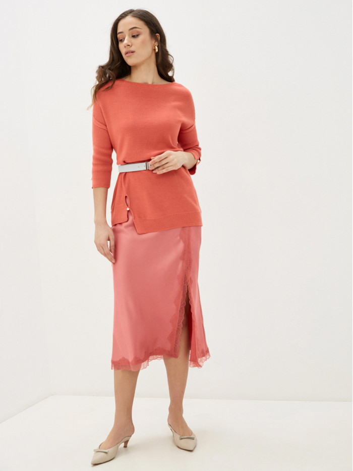 Удлиненная туника ассиметричного кроя персикового цвета ВТЛ-20