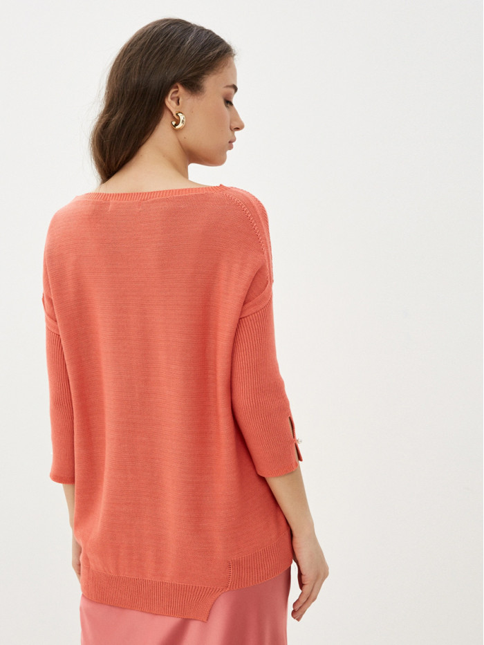 Удлиненная туника ассиметричного кроя персикового цвета ВТЛ-20