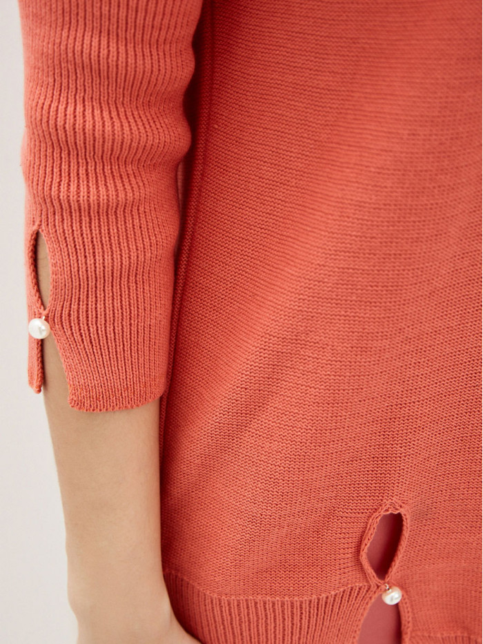 Удлиненная туника ассиметричного кроя персикового цвета ВТЛ-20