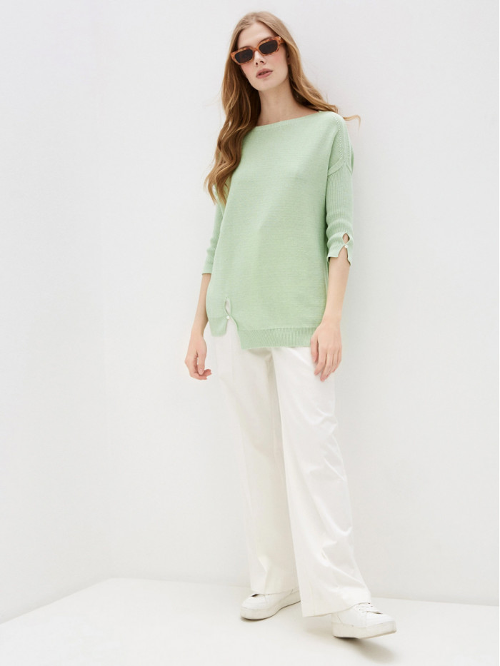 Удлиненная туника ассиметричного кроя салатового цвета ВТЛ-20