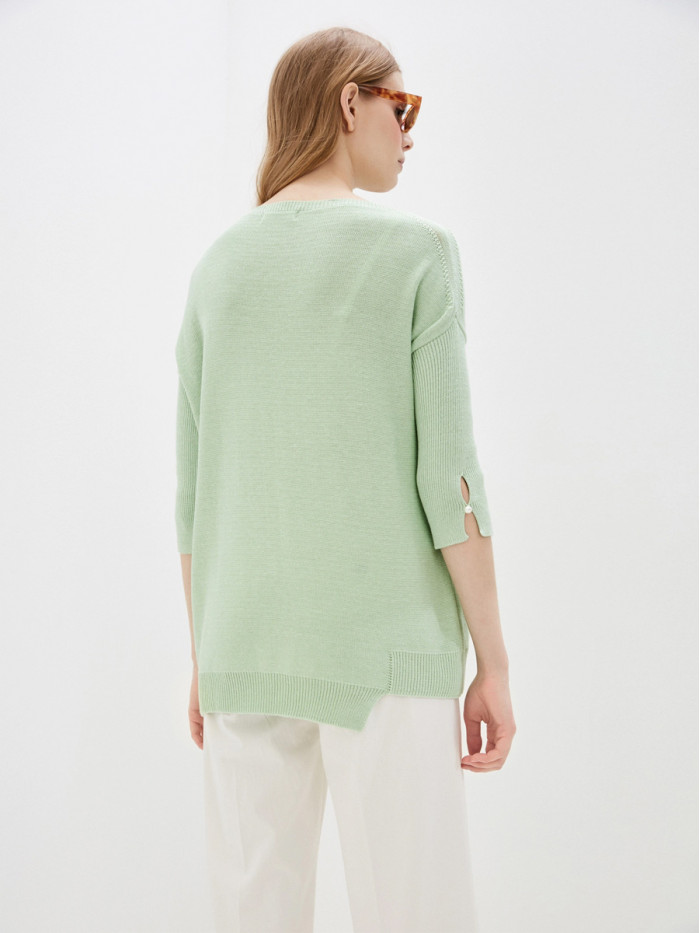 Удлиненная туника ассиметричного кроя салатового цвета ВТЛ-20