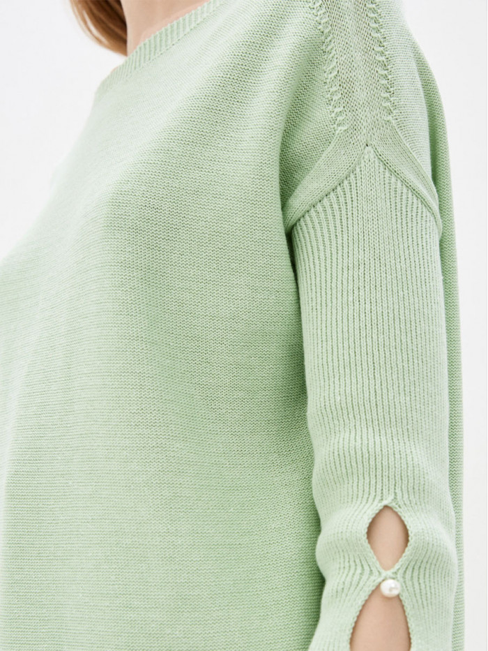 Удлиненная туника ассиметричного кроя салатового цвета ВТЛ-20