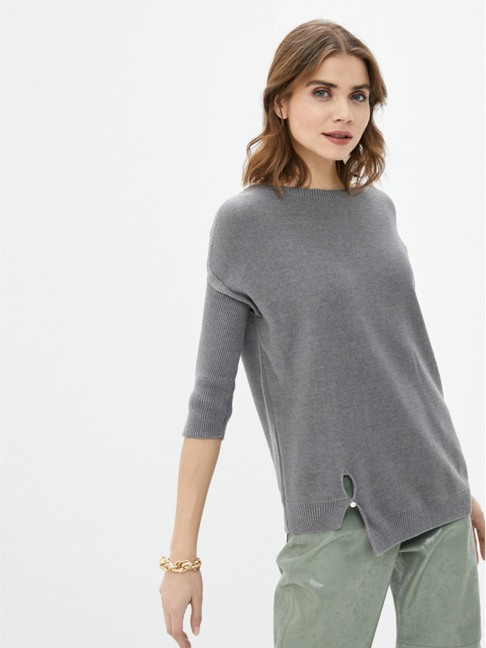 Удлиненная туника ассиметричного кроя серого цвета ВТЛ-20