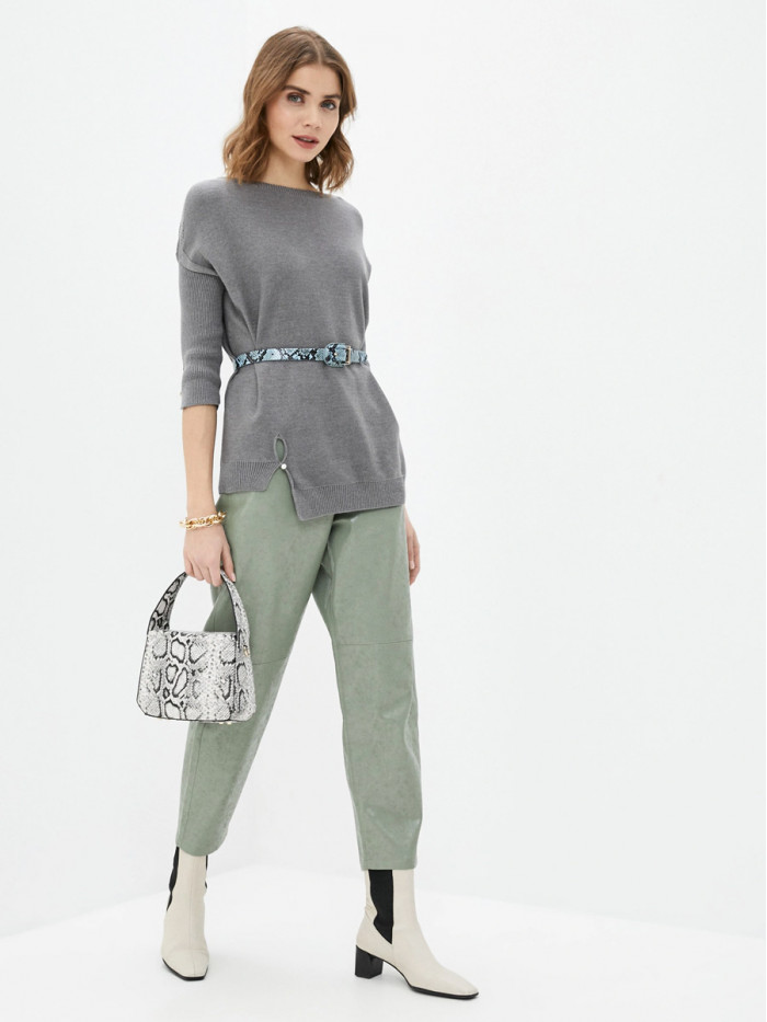 Удлиненная туника ассиметричного кроя серого цвета ВТЛ-20