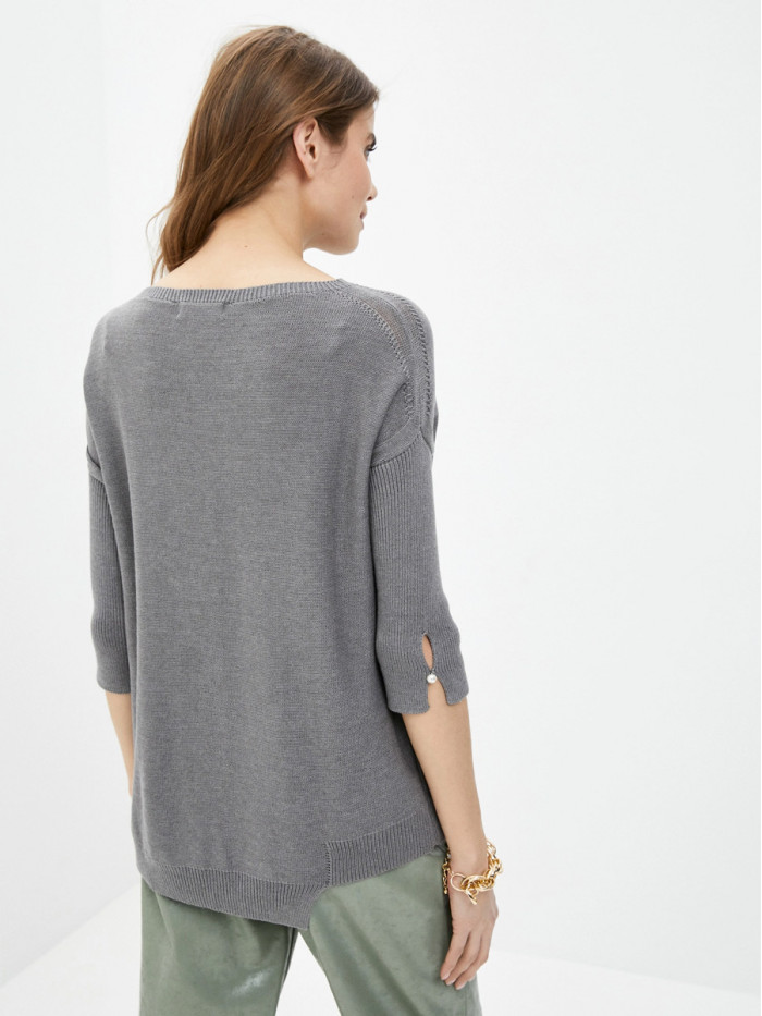 Удлиненная туника ассиметричного кроя серого цвета ВТЛ-20