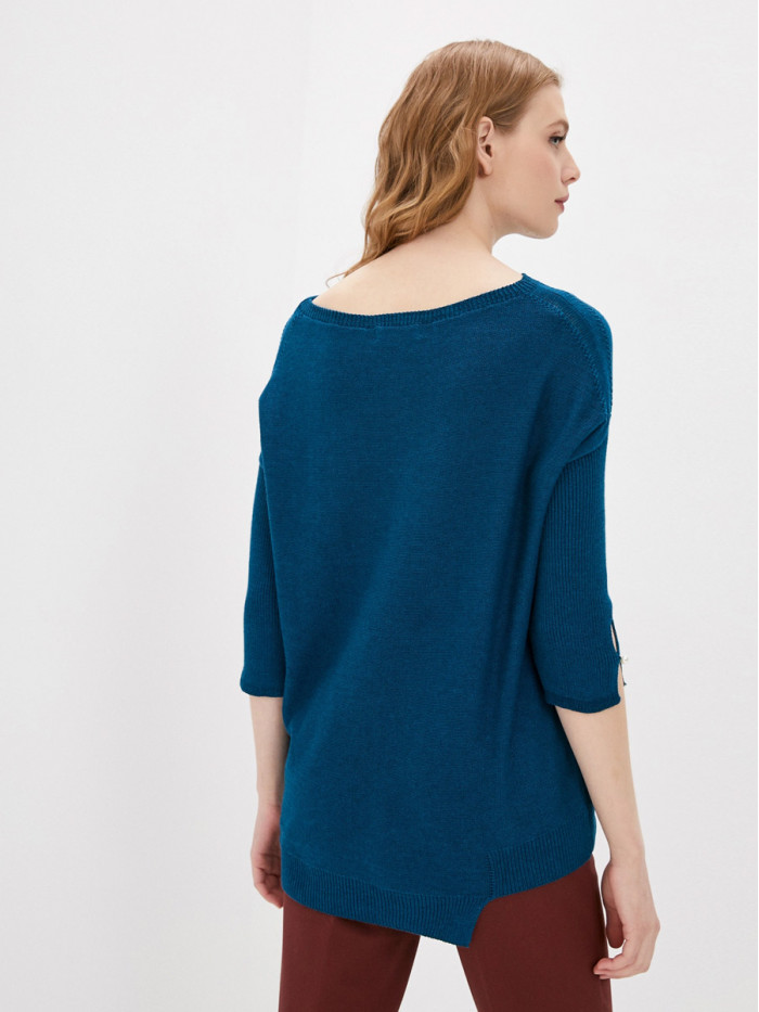 Удлиненная туника ассиметричного кроя сине-зеленого цвета ВТЛ-20