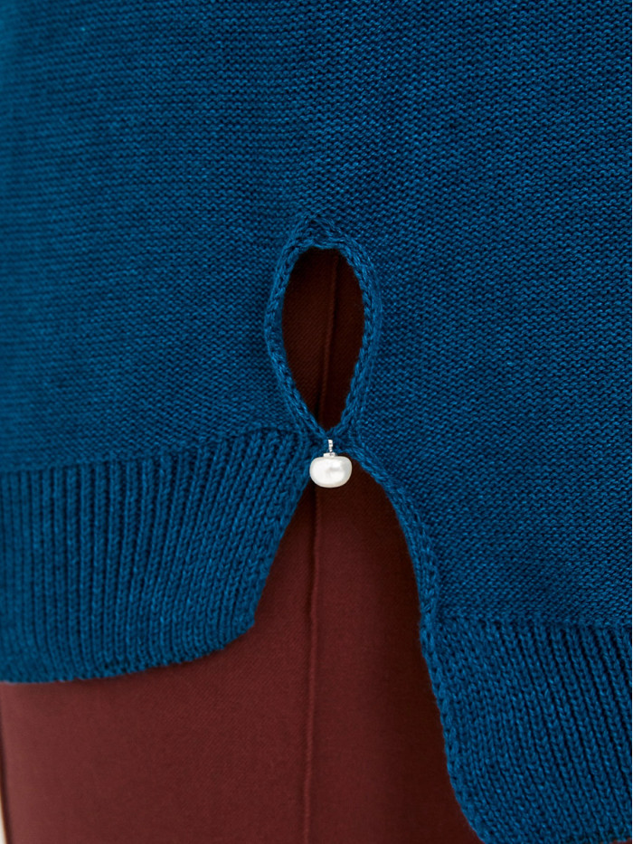 Удлиненная туника ассиметричного кроя сине-зеленого цвета ВТЛ-20