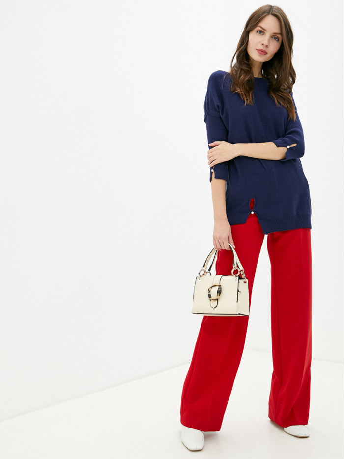 Удлиненная туника ассиметричного кроя темно-синего цвета ВТЛ-20