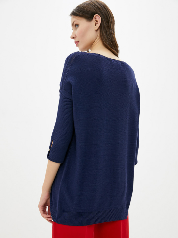 Удлиненная туника ассиметричного кроя темно-синего цвета ВТЛ-20