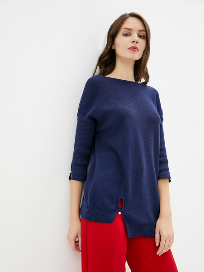 Удлиненная туника ассиметричного кроя темно-синего цвета ВТЛ-20