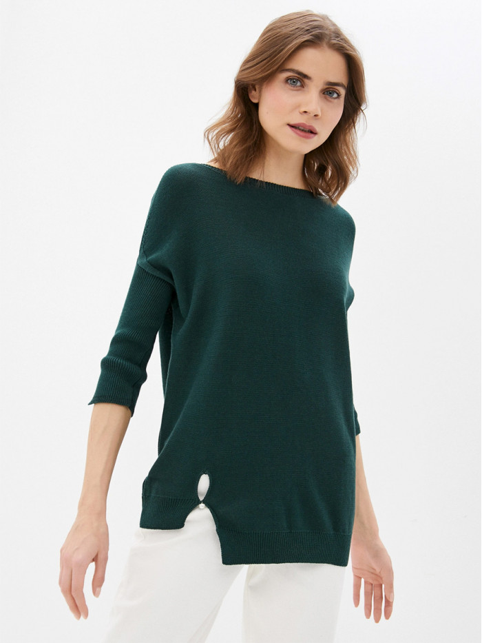 Удлиненная туника ассиметричного кроя темно-зеленого цвета ВТЛ-20