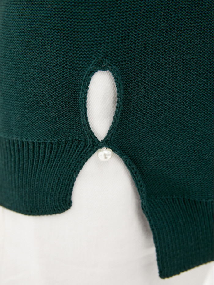 Удлиненная туника ассиметричного кроя темно-зеленого цвета ВТЛ-20