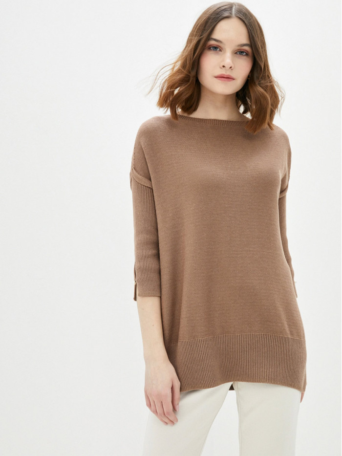 Легкий джемпер с коротким рукавом кофейного цвета ВТЛ-21