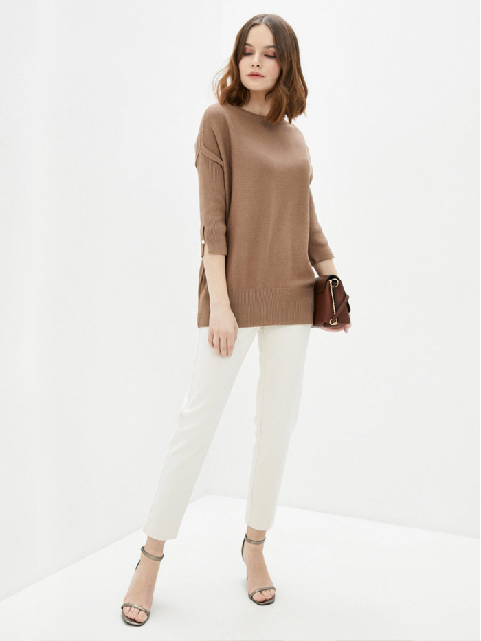 Легкий джемпер с коротким рукавом кофейного цвета ВТЛ-21