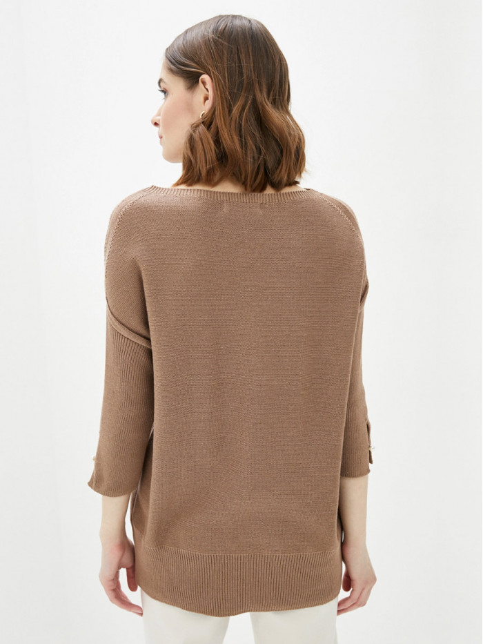 Легкий джемпер с коротким рукавом кофейного цвета ВТЛ-21