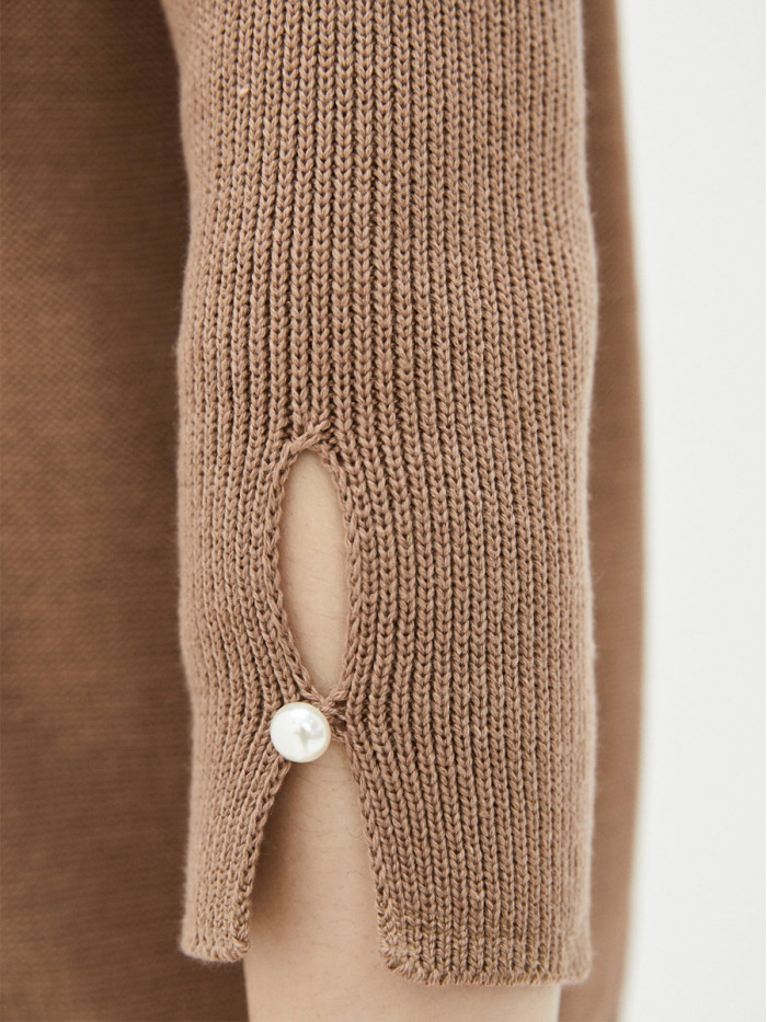 Легкий джемпер с коротким рукавом кофейного цвета ВТЛ-21