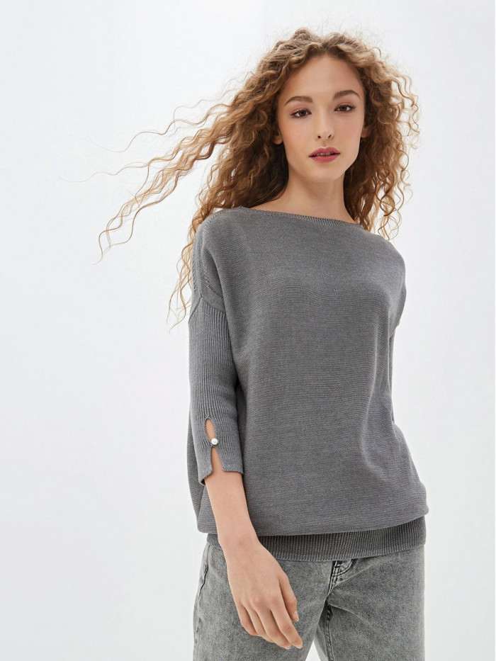 Легкий джемпер с коротким рукавом серого цвета ВТЛ-21