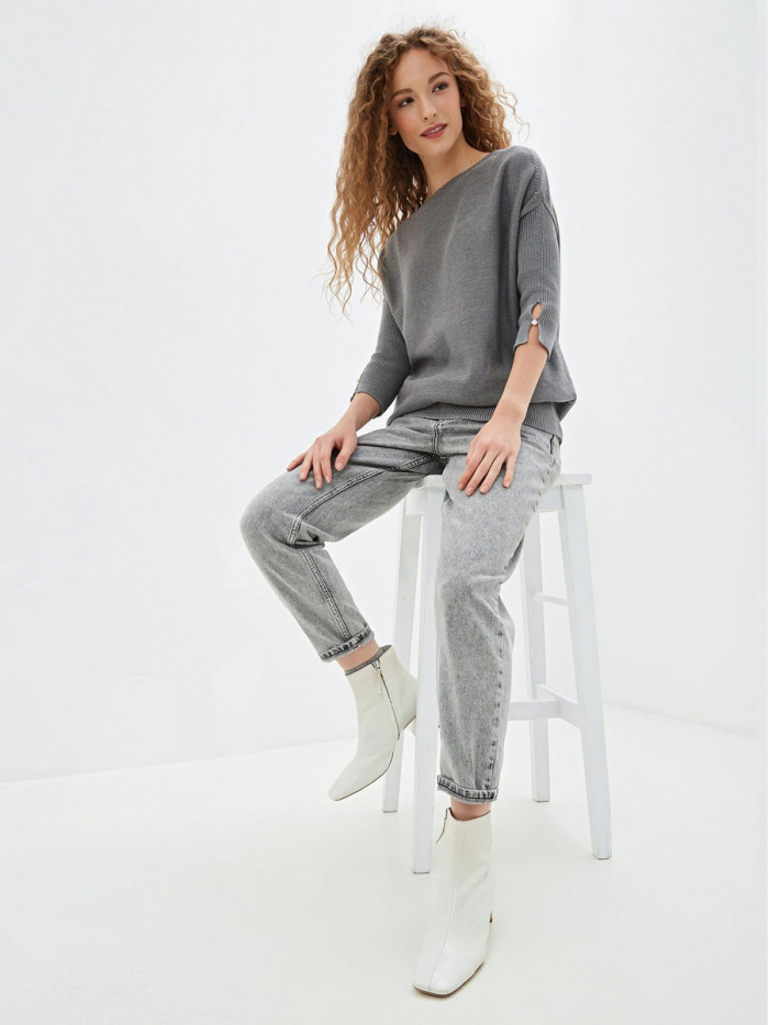 Легкий джемпер с коротким рукавом серого цвета ВТЛ-21