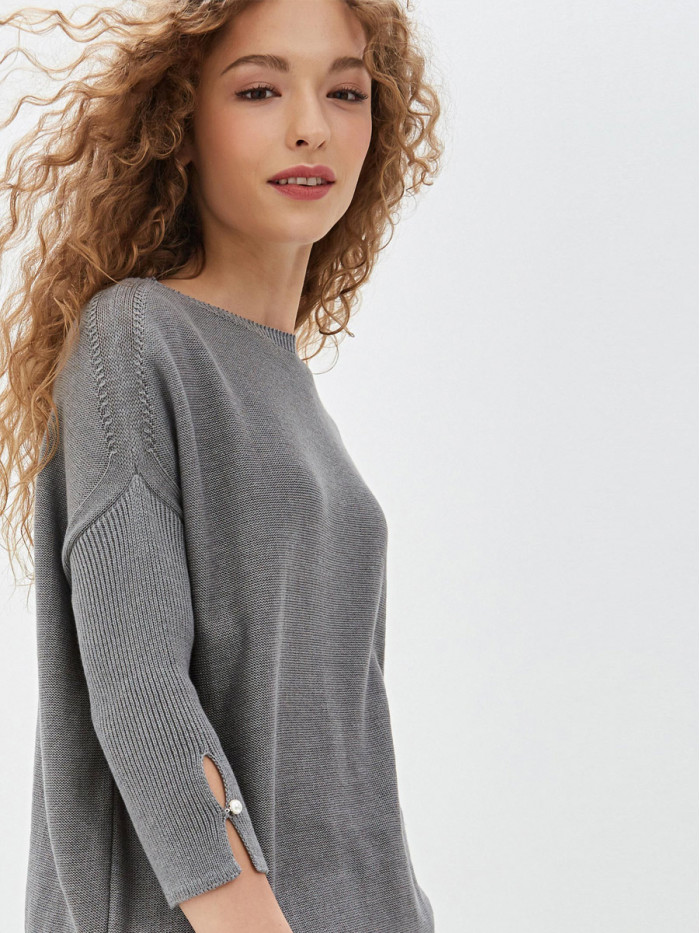 Легкий джемпер с коротким рукавом серого цвета ВТЛ-21