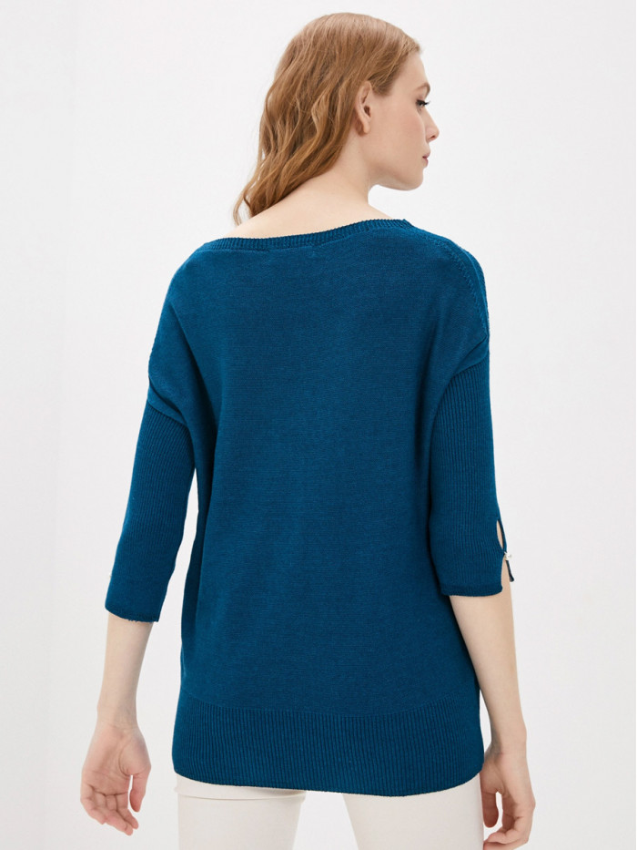 Легкий джемпер с коротким рукавом сине-зеленого цвета ВТЛ-21