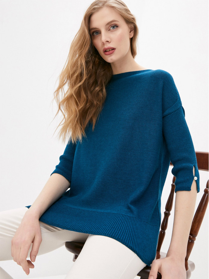 Легкий джемпер с коротким рукавом сине-зеленого цвета ВТЛ-21