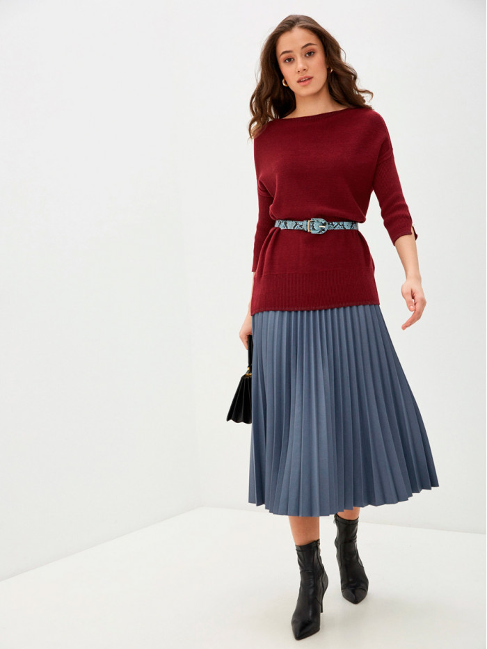 Легкий джемпер с коротким рукавом винного цвета ВТЛ-21