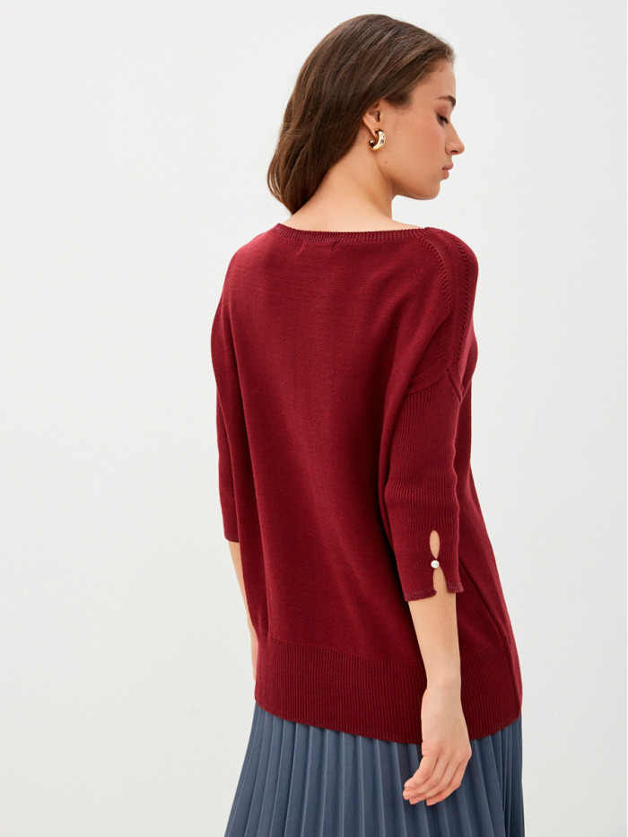 Легкий джемпер с коротким рукавом винного цвета ВТЛ-21