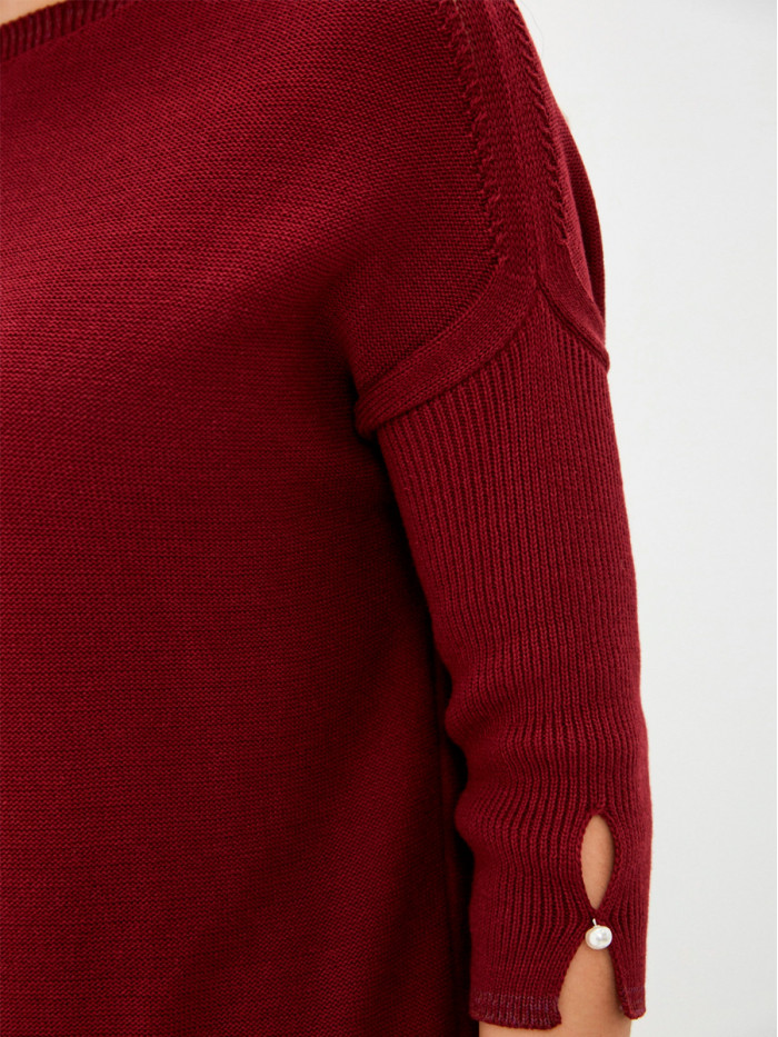 Легкий джемпер с коротким рукавом винного цвета ВТЛ-21