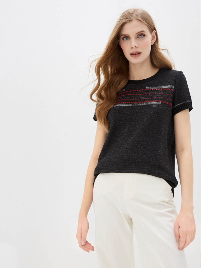 Легкий летний джемпер с коротким рукавом черный-серый-темно-красный ВТЛ-22