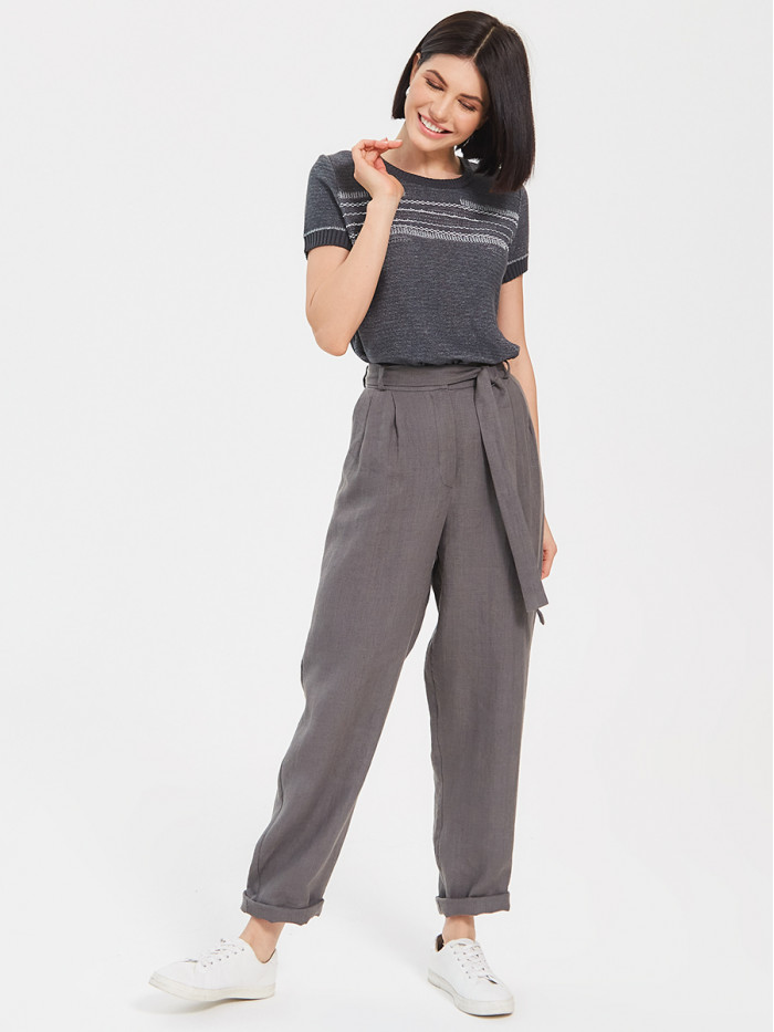 Легкий летний джемпер с коротким рукавом графит-светло-серый-белого цвета ВТЛ-22