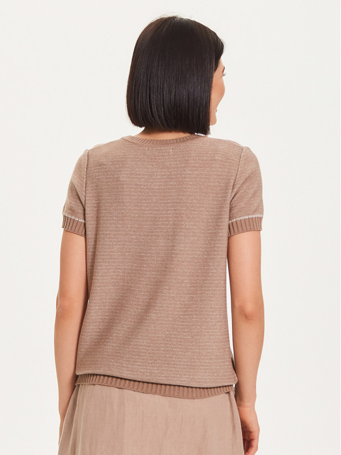 Легкий летний джемпер с коротким рукавом кофейно-бело-персикового цвета ВТЛ-22